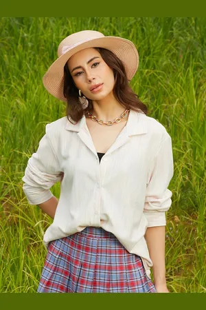 Campus Women Comfort Cuban Collar Textured Cotton Oversized Casual Shirt