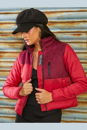 Campus Women Mock Collar Colourblocked Casual Puffer Jacket