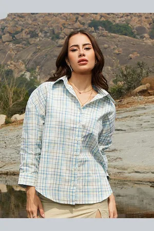 Campus Women Comfort Spread Collar Tartan Checked Oversized Casual Shirt