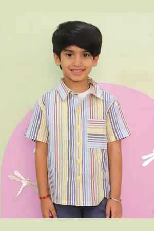 The Mom Store Boys Spread Collar Multi Striped Cotton Casual Shirt