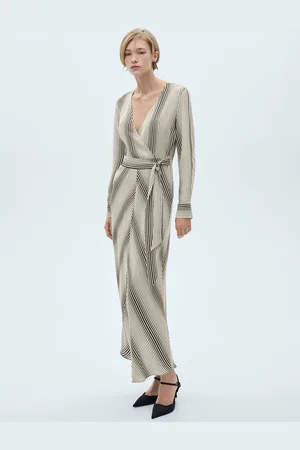 MANGO Striped Belted Maxi Dress with Slit