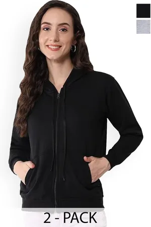 Funday Fashion Women Pack Of 2 Hooded Solid Fleece Casual Open Front Jackets