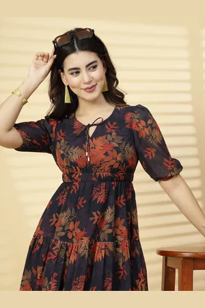 RAASSIO Women Tropical Printed Fit & Flare Midi Dress