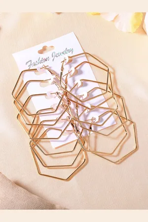 ESTELE Set of 6 Gold-Plated Geometric Shaped Hoop Earrings