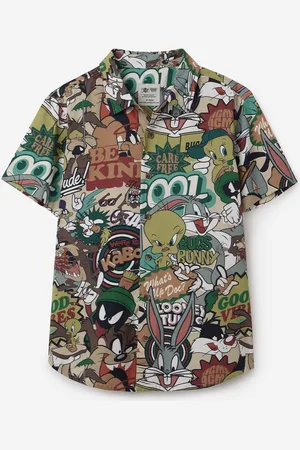 The Souled Store Boys Spread Collar Graphic Printed Cotton Casual Shirt