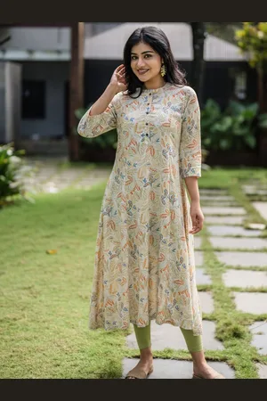 Hay Floral Printed Mandarin Collar Anarkali Kurta
