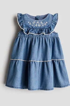 H&M Infants Girls Embroidery-Detail Denim Dresses