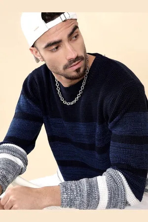 WROGN Men Colourblocked Mock Collar Pullover Sweaters