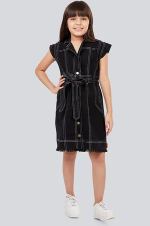 OLELÉ Girls Pure Cotton Coat Collar Sleeveless Dress