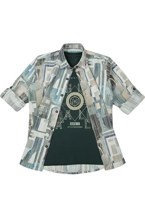 CAVIO Boys Spread Collar Abstract Printed Cotton Casual Shirts & T-Shirt
