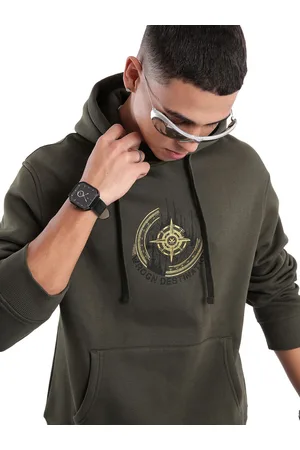 WROGN Men Graphic Printed Hooded Pullover Sweatshirt