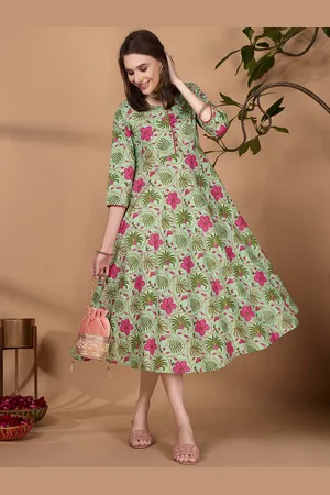 HERE&NOW Floral Printed V-Neck Anarkali Kurta