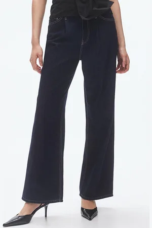 H&M Women Wide Denim Straight Fit Mid-Rise Jeans