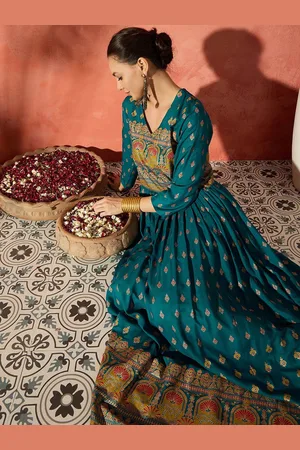 Sangria Printed Flared Ethnic Dress