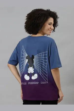 Free Authority Women Mickey Mouse Graphic Printed Round Neck Cotton Oversized T-shirt
