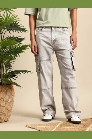 Mast & Harbour Men Wide Leg Light Fade Stretchable Cargo Style Jeans