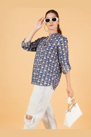 Mast & Harbour Women Relaxed Geometric Printed Cotton Oversized Casual Shirt