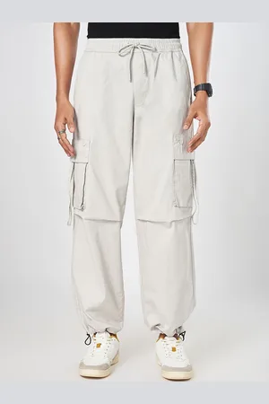 PEOPLE Men Cotton Relaxed Baggy Fit High-Rise Cargo Styles Parachute Trousers