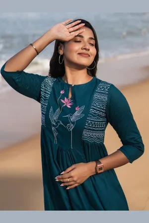 Hay Geometric Printed Keyhole Neck Liva Anarkali Kurta