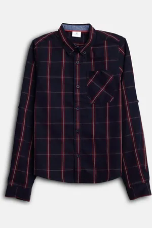 LilPicks Boys Button-Down Collar Windowpane Checked Cotton Casual Shirt