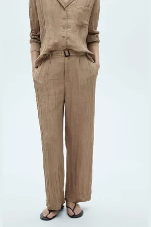 MANGO Women Textured Pleated Trousers with Belt