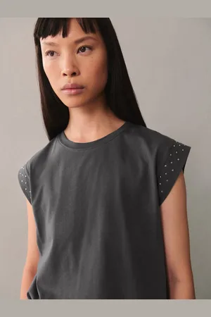 MANGO Women Studded Pure Cotton T-shirt