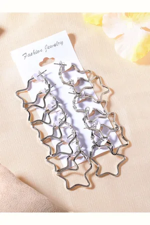 ESTELE Set Of 6 Rhodium Plated Star Shaped Hoop Earrings