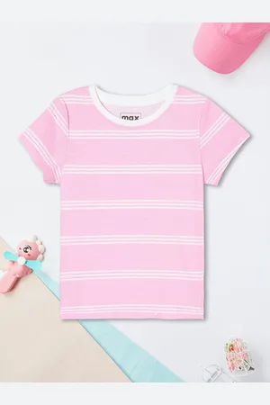 Max Collection Girls Striped Round Neck Cotton T-shirt