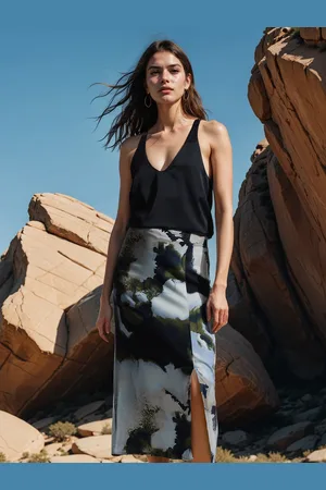 H&M Women Abstract Printed Side Slit Skirt