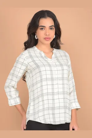 Crimsoune Club Women Checked Roll-Up Sleeves Top