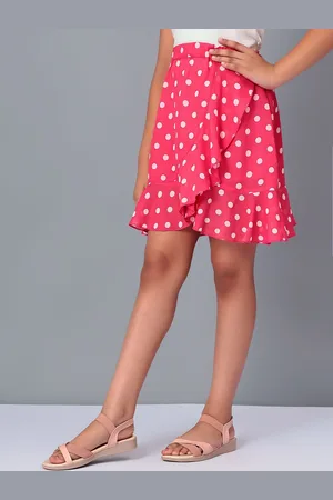 CACA CINA Girls Polka Dotted Printed A-Line Mini Skirts
