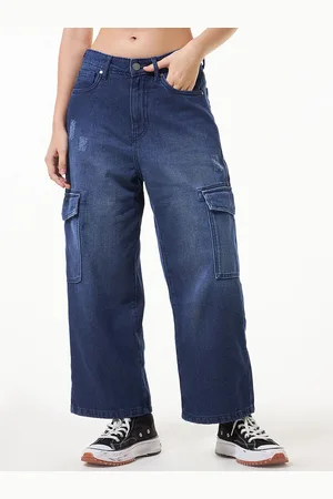 Bewakoof Women Straight Fit High-Rise Light Fade Cotton Cargo Jeans