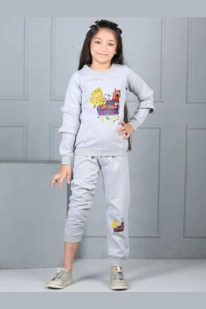Cutiekins Girls Pure Cotton Printed Sweatshirt & Joggers Clothing Set