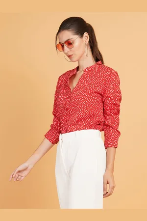 Mast & Harbour Women Relaxed Polka Dots Printed Cotton Oversized Casual Shirt