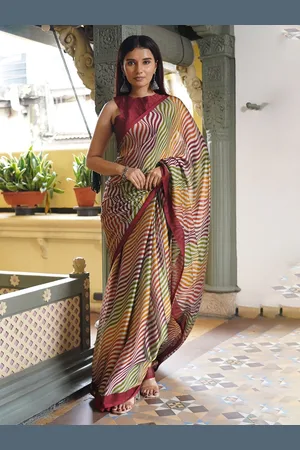 Mirchi Fashion Printed Leheriya Saree With Blouse Piece