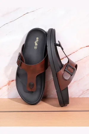 Styli Men Faux Leather Open Toe Sandals With Buckle Detail