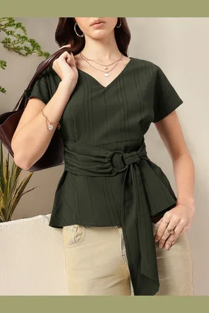 DressBerry Minimalist Chic Belted Peplum Top