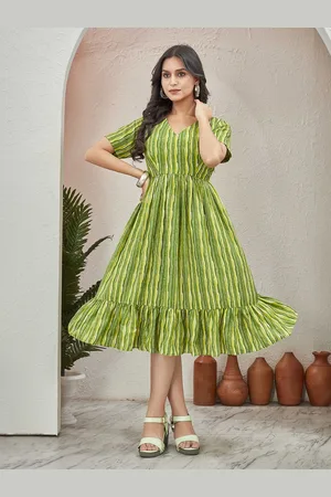 CHANSI Women Stripe Cotton Printed Fit & Flare Dress