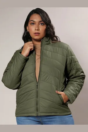 Instafab Women Mock Collar Plus Size Solid Casual Windcheater Puffer Jacket