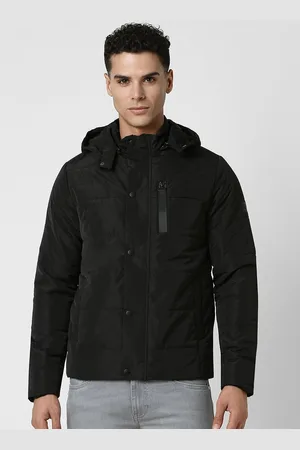 V Dot Men Hooded Solid Casual Padded Jacket