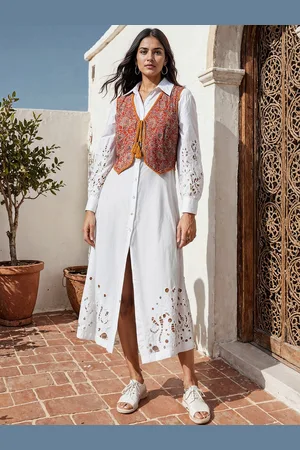 H&M Pure Cotton Ajrakh Print Quilted Waistcoat