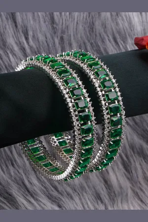 Adwitiya Collection Set Of 2 Rhodium-Plated American Diamond Stone-Studded Bangles