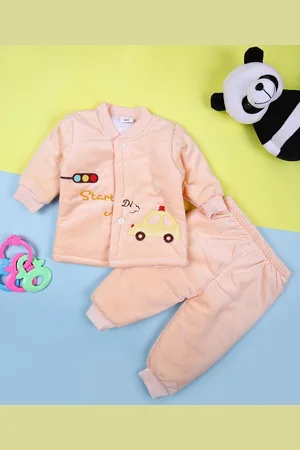 V-Mart Kids Embroidered Mandarin Collar Long Sleeves Velvet Shirt With Jogger