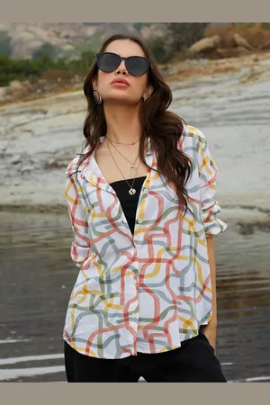 Campus Women Comfort Spread Collar Abstract Printed Cotton Oversized Casual Shirt