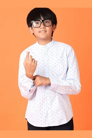 V-Mart Boys Band Collar Micro Ditsy Printed Cotton Casual Shirt
