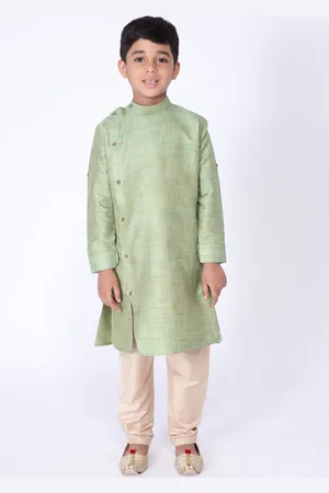 TABARD Boys Mandarin Collar Long Sleeves Angrakha Pure Silk Straight Kurta