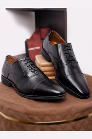 LOUIS STITCH Men Jet Black Premium Egyptian Crust Leather Formal Derbys