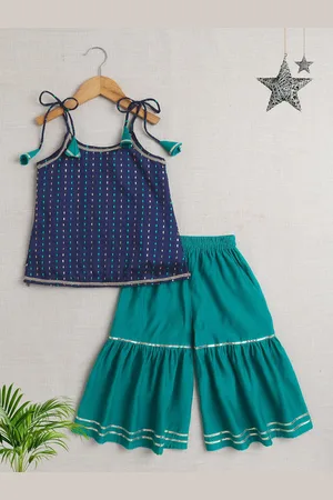 The Magic Wand Girls Printed Zari Pure Cotton Kurta With Sharara