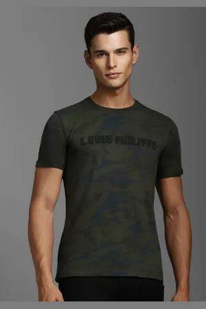 Louis Philippe Men Camouflage Printed Round Neck Cotton Slim Fit T-shirt