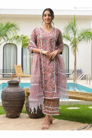 Divena World Floral Printed Pure Cotton Straight Kurta With Trouser & Dupatta